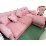 CONTEMPORARY LOAF PINK UPHOLSTERED CORNER SOFA WITH SCATTER CUSHIONS
