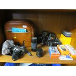 CANON AE-1 SLR FILM CAMERA TOGETHER WITH ASSORTED LENSES, FLASH UNIT, ETC