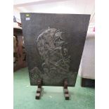 TRAPEZOID SHAPED METAL CLAD BEATEN AND EMBOSSED FIRE SCREEN