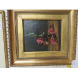 OIL ON BOARD STILL LIFE FLOWERS IN JUG, SIGNED H E WARD LOWER LEFT, IN GILT FRAME