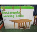 BOXED B & Q HARDWOOD FOLDING PATIO TABLE (IN SALEROOM) AND SIX FOLDING HARDWOOD PATIO CHAIRS