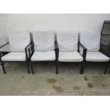 FOUR METAL PATIO CHAIRS WITH CUSHIONS