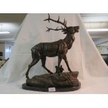 CAST METAL BRONZE EFFECT STAG ON PLINTH