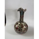 RUBY GLASS BOTTLE VASE CLAD IN ENGRAVED SILVER PLATE