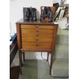 LATE 19TH / EARLY 20TH CENTURY MAHOGANY WELLINGTON STYLE MUSIC CABINET OF FIVE GRADUATED DRAWERS