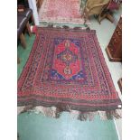 RED GROUND RECTANGULAR MULTI MARGIN KEELIM FLOOR RUG WITH TASSELLED ENDS (APPROXIMATELY 225CM X