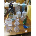 GLASSWARE INCLUDING VASES, ORNAMENTS AND CANDLESTICKS