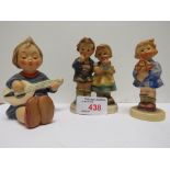 THREE HUMMEL FIGURINES - BOY AND GIRL WITH POSIES, GIRL WITH POSY AND SEATED BOY WITH BANJO '