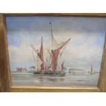 OIL ON BOARD OF SHIPS AND TWO SPORTING COLOURED PRINTS, FRAMED AND GLAZED