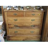 PINE CHEST OF TWO SHORT OVER THREE LONG DRAWERS WITH BRASS HANDLES