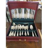 MAHOGANY VENEERED CANTEEN OF GEORGE BUTLER ELECTROPLATED CUTLERY (A/F)