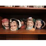 FIVE ROYAL DOULTON CHARACTER JUGS - 'BACCHUS', 'ROBINSON CRUSOE' ,'SMUGGLER', 'CAPT HENRY MORGAN'