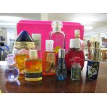 TRAY OF ASSORTED MODERN PERFUME BOTTLES (SOME WITH CONTENTS)