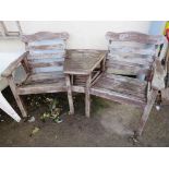 TWO SEAT GARDEN BENCH WITH INTEGRAL TABLE