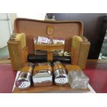 GENTLEMAN'S GROOMING SET IN BROWN LEATHER CASE STAMPED 'JOHN POUND & CO'