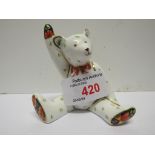 ROYAL CROWN DERBY SEATED TEDDY BEAR WITH PINK BOW AND ARM RAISED