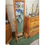 BEVEL EDGED RECTANGULAR CHEVAL MIRROR ON BARLEY-TWIST SUPPORTS