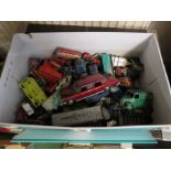 ASSORTED PLAY WORN MODEL CARS INCLUDING DINKY TOYS (CONTENTS OF SHOEBOX)