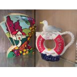 CARDEW DESIGN COLLECTOR'S CLUB TEAPOT MODELLED AS LIFE RING AND SEAGULL AND ART DECO STYLE VASE (