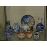 MINIATURE SATSUMA STYLE POTTERY VASE AND OTHER CHINESE STYLE POTTERY INCLUDING DOUBLE GOURD VASE,