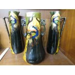 PAIR OF THOMAS FORRESTER EWERS AND TWO HANDLED VASE