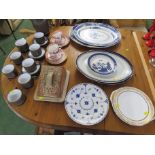 DECORATIVE CERAMIC MEAT CHARGERS, HORNSEA PART COFFEE SERVICE, POTTERY CHEESE DISH AND COVER, AND
