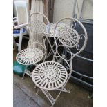 OVAL WROUGHT METAL FOLDING GARDEN TABLE AND TWO FOLDING CHAIRS