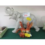 CERAMIC ELEPHANT MARKED 'MADE IN USSR' AND GOEBEL HUMOROUS GROUP OF TWO RABBITS KT172