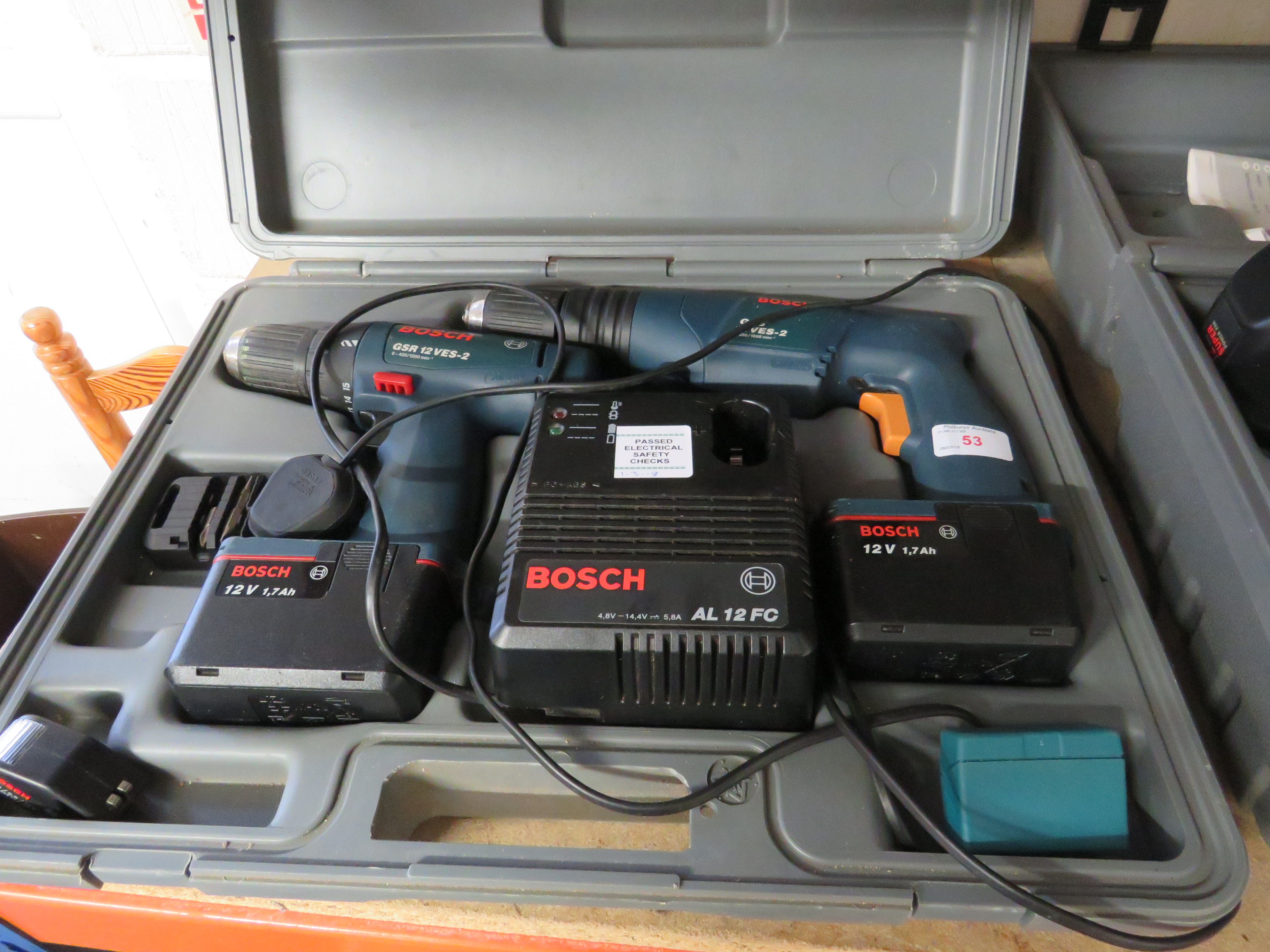 BOSCH GSB 12VES-2 AND GSR 12VES-2 CORDLESS DRILLS WITH BATTERY PACKS IN CASE