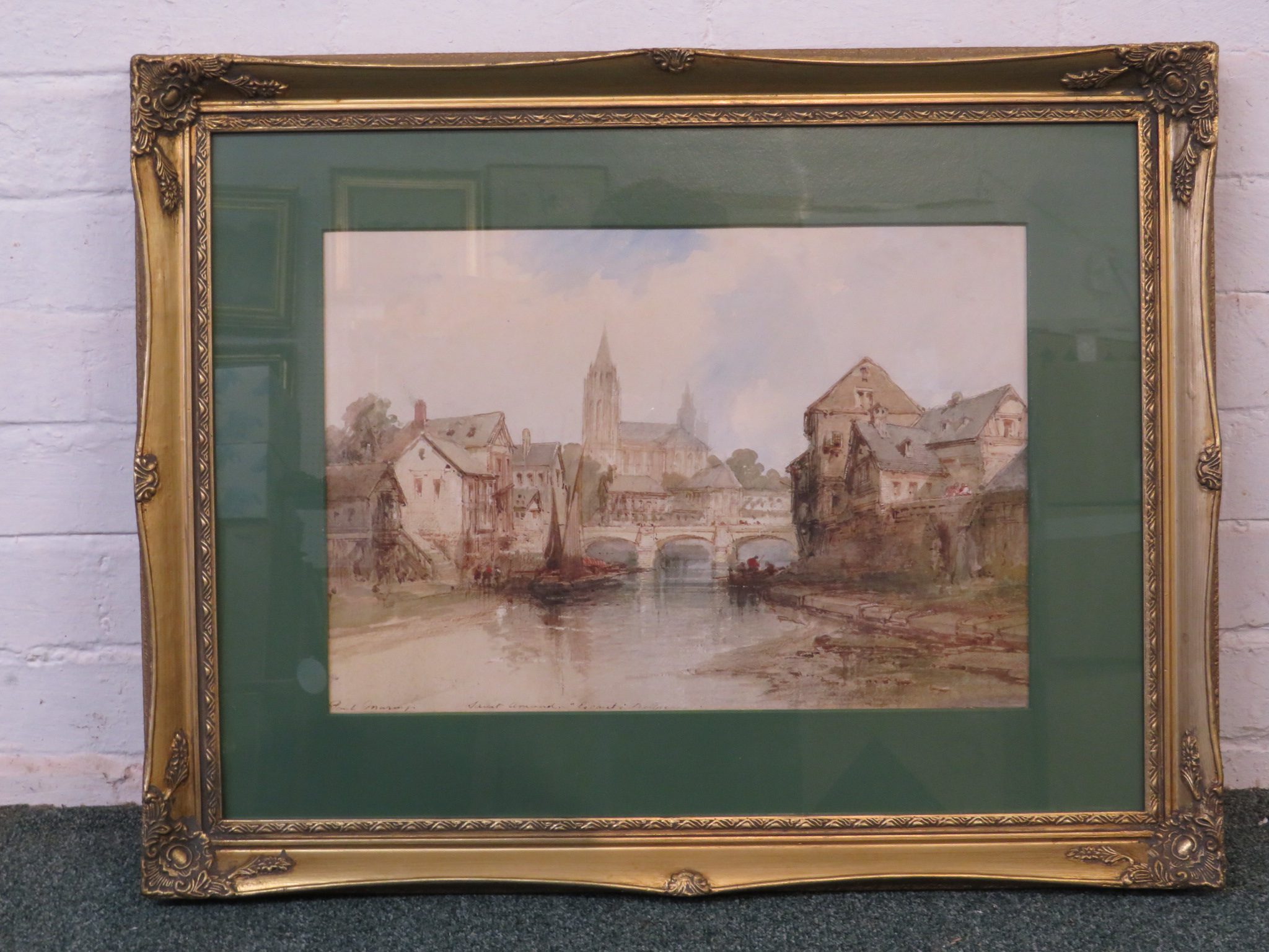 Paul Marny - View of a French church Saint-Amand, signed and inscribed with title, watercolour - Image 3 of 11