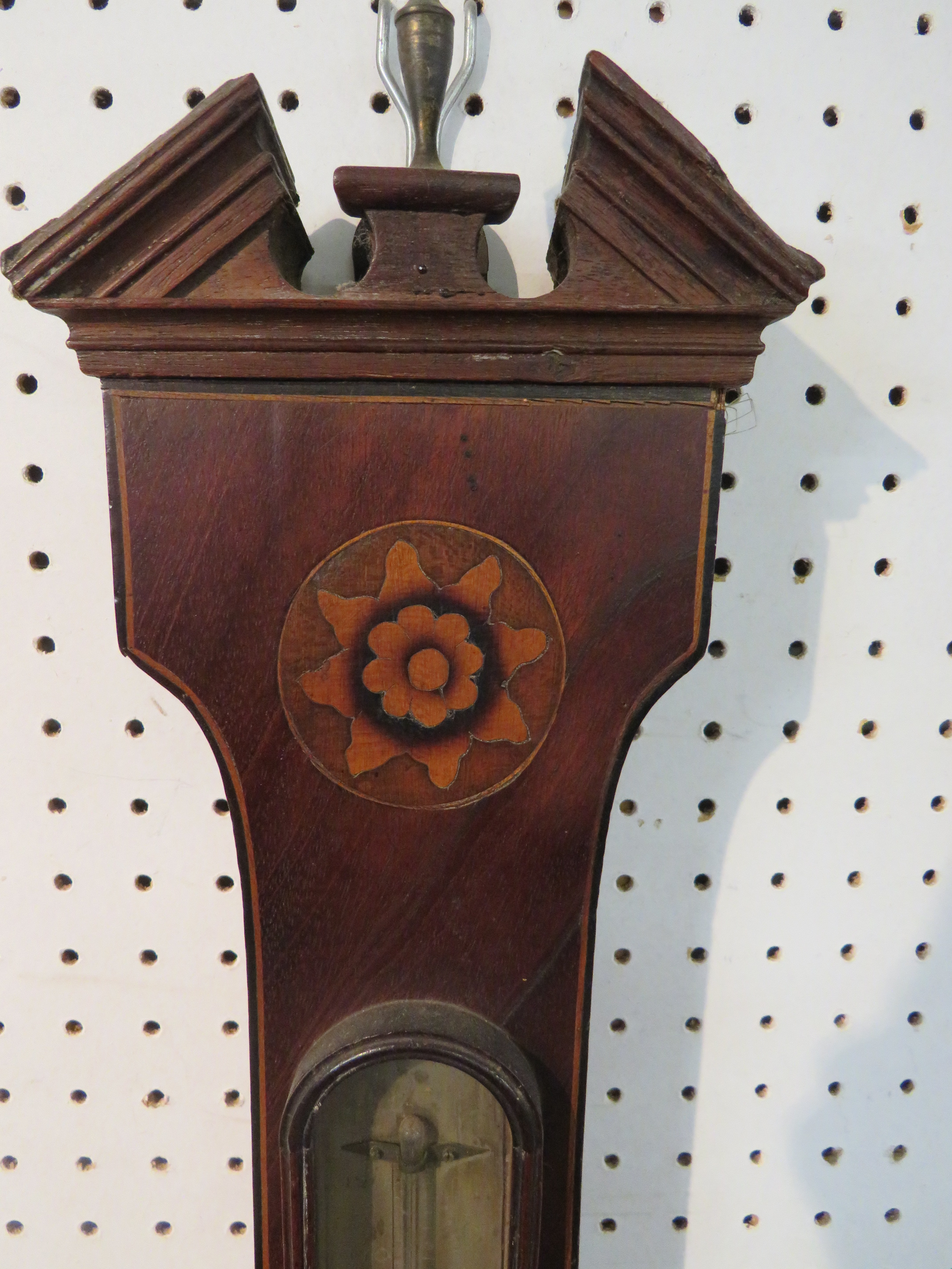 A banjo barometer with silvered dial signed B. Besorrio & Co Taunton Warranted, the thermometer - Image 4 of 4