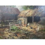 John Falconar Slater (1857-1937) - farmyard with chickens, oil on canvas, signed lower right, (