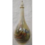 Royal Worcester porcelain stoppered bottle vase, painted with male and female pheasant in