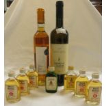 Bianco di Custoza 20cl, Chateau Haut Bernasse Monbazillac 20cl and seven whisky miniatures (five