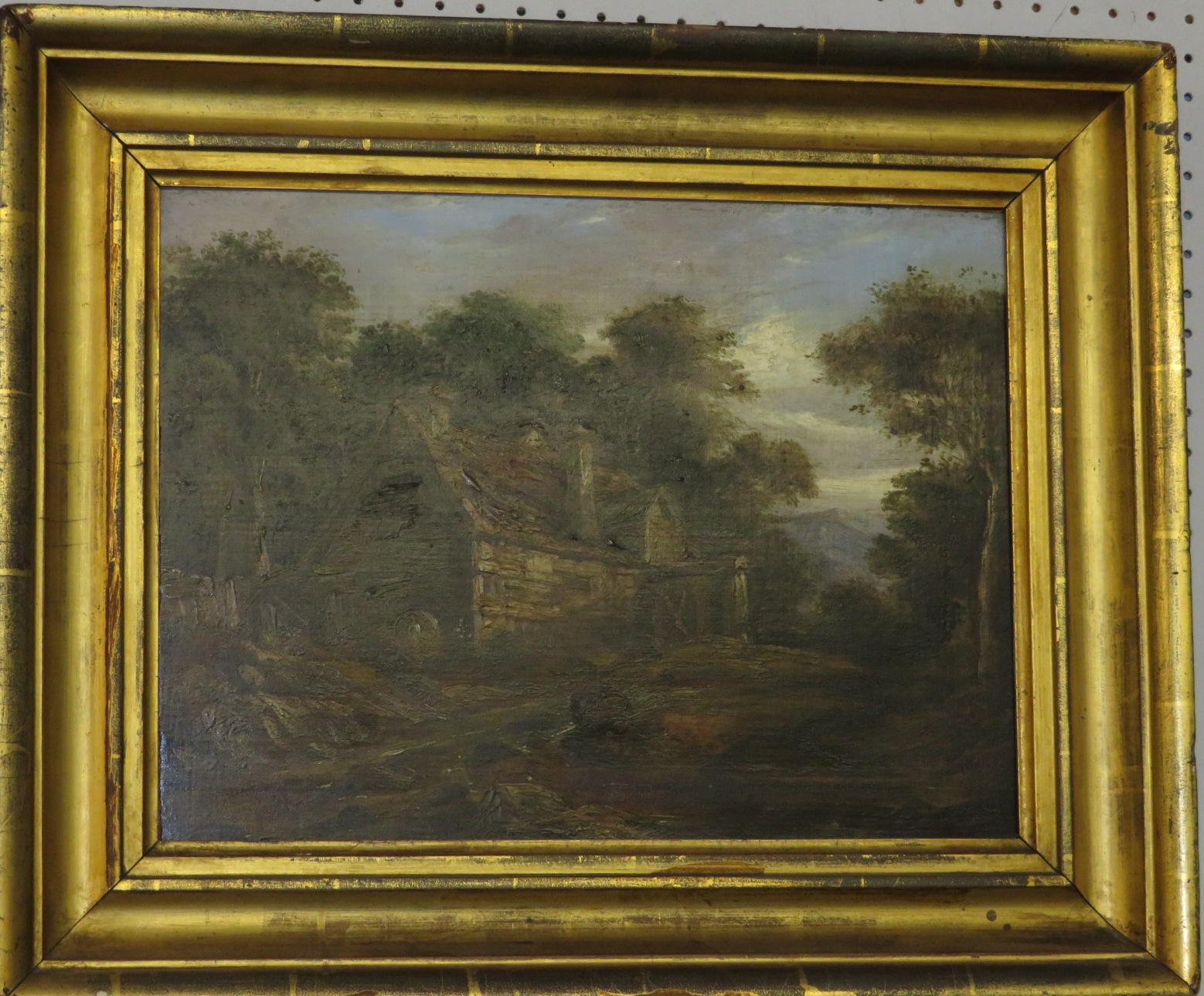 English School (19th century) - a watermill amongst trees, oil on canvas, (29cm x 39cm), in a gilt - Image 2 of 2