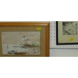 Boat on beach at Beer, watercolour on cardboard, signed Walter Endicott and dated 1919 lower