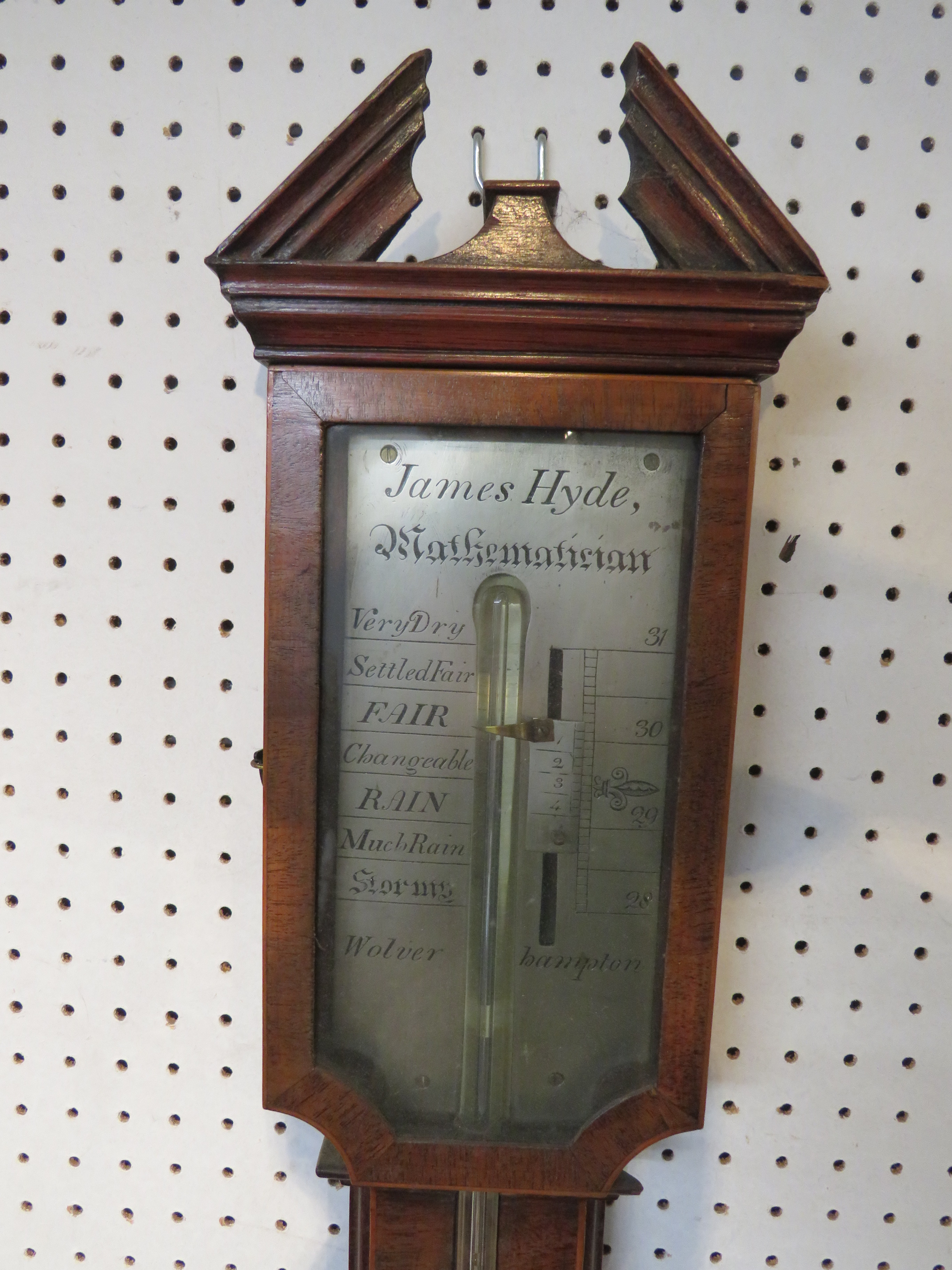 Mercury stick barometer in mahogany case, silvered dial signed James Hyde Mathematician - Image 3 of 3