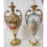 Two David Bowkett Ceramics porcelain vases, urn shaped with two scrolled handles moulded with