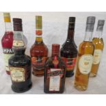 Campari one litre, two bottles of Bols apricot brandy liquor, two bottles of Creme Peche de vigne,