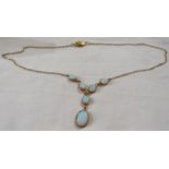 9 carat gold necklace with a pendant of six oval opalescent stones (the larger 14mm x 10mm, the