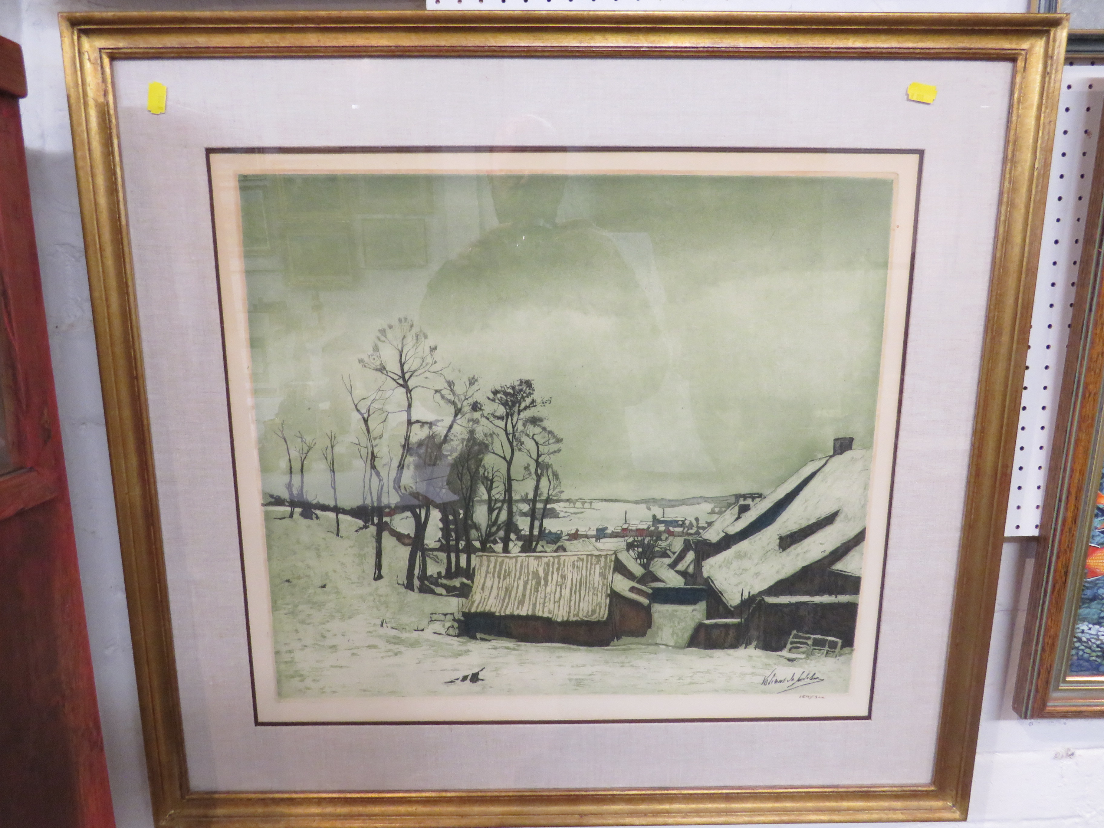 After Valerius De Saedeleer (1867-1942) - winter landscape and rooftops, coloured etching, - Image 2 of 4