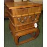 Chinese light wood box with lid and four brass handles, on a matching stand (overall height 66cm