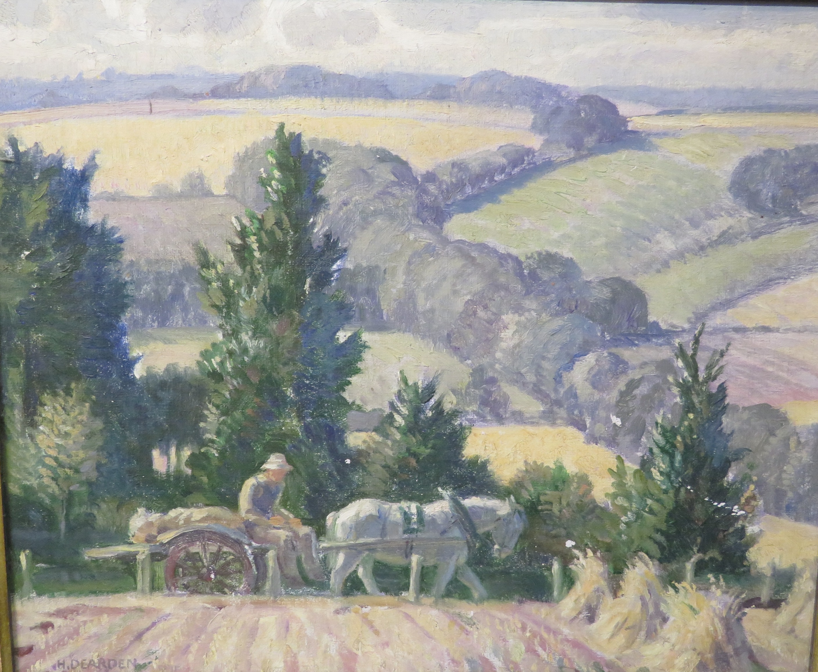Harold Dearden (1888-1962) - horse and cart on hillside, oil on board, signed lower left, (30.5cm