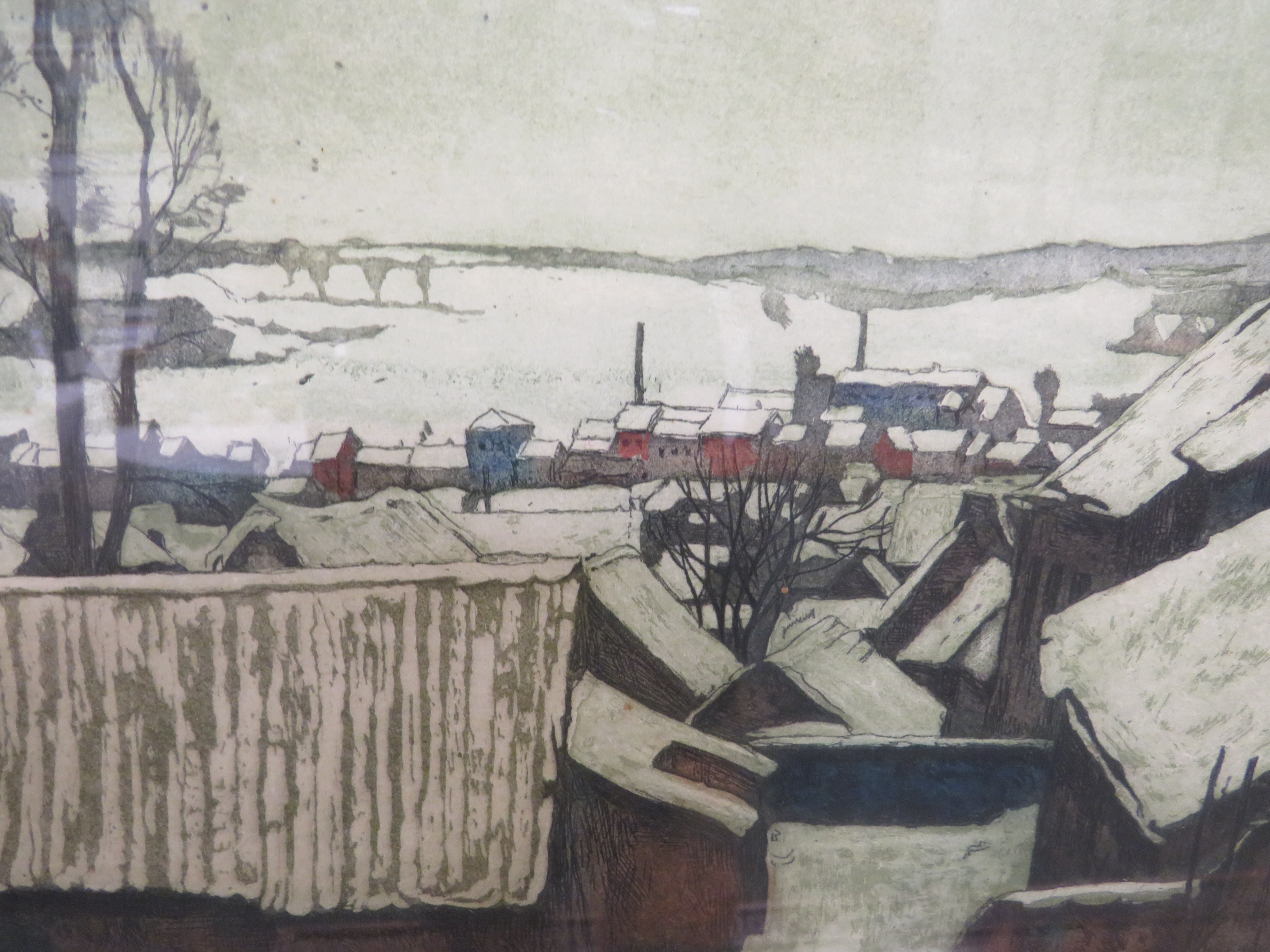 After Valerius De Saedeleer (1867-1942) - winter landscape and rooftops, coloured etching, - Image 4 of 4
