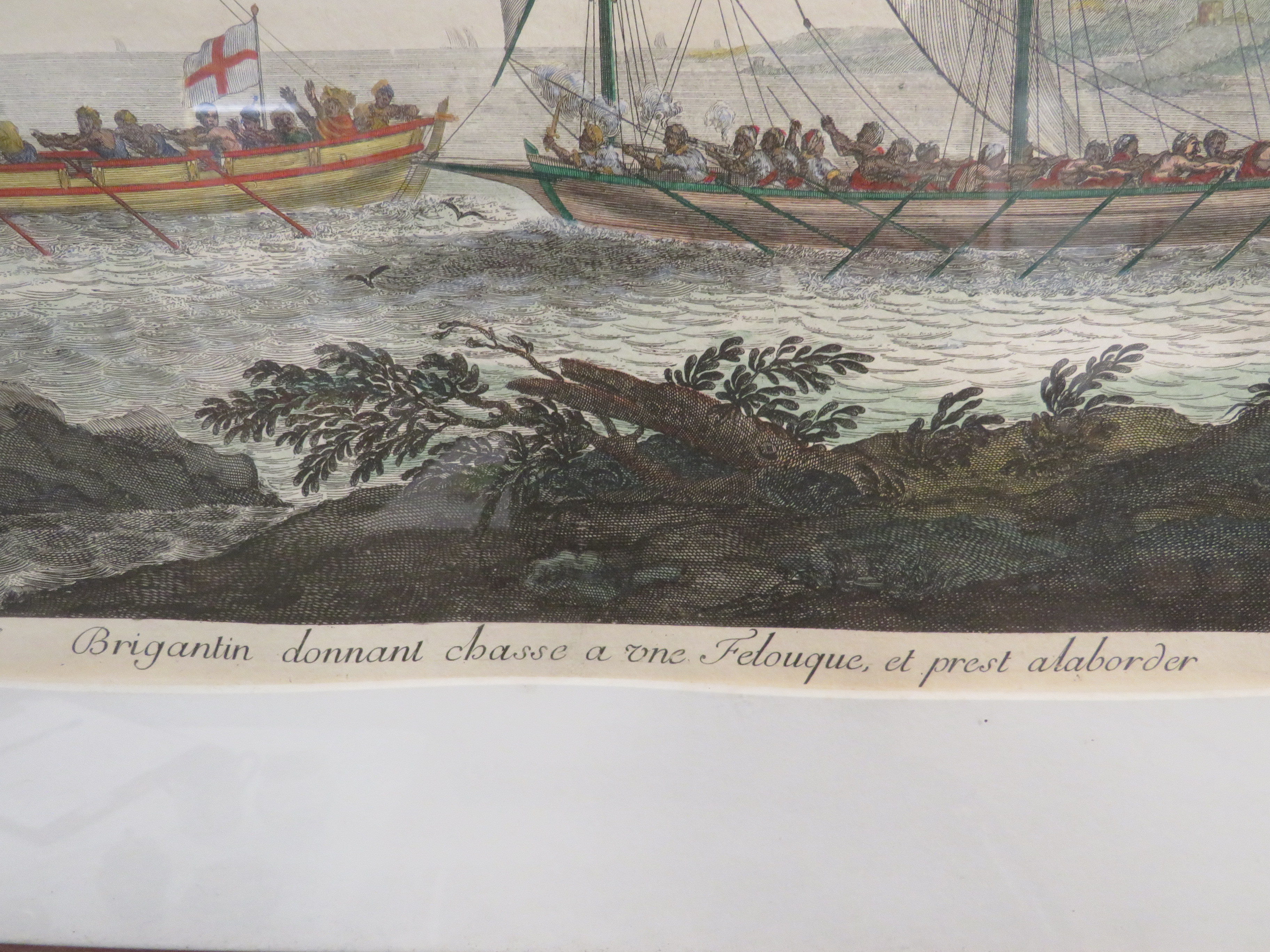 After Dne de Passebon, Brigantin donnant chasse a une Felouque, coloured engraving, 58cm x 44cm, F& - Image 3 of 3