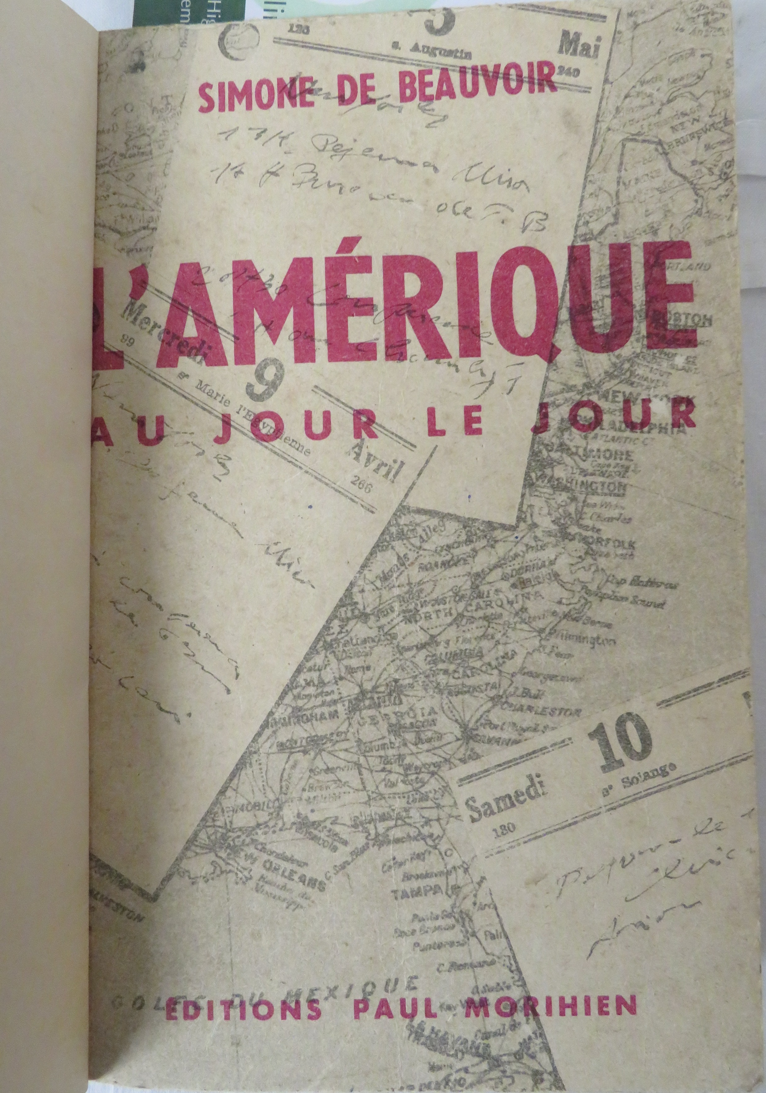 Simone de Beauvoir - L'Amerique au Jour le Jour, Editions Paul Morihien, 1948, quarter bound in