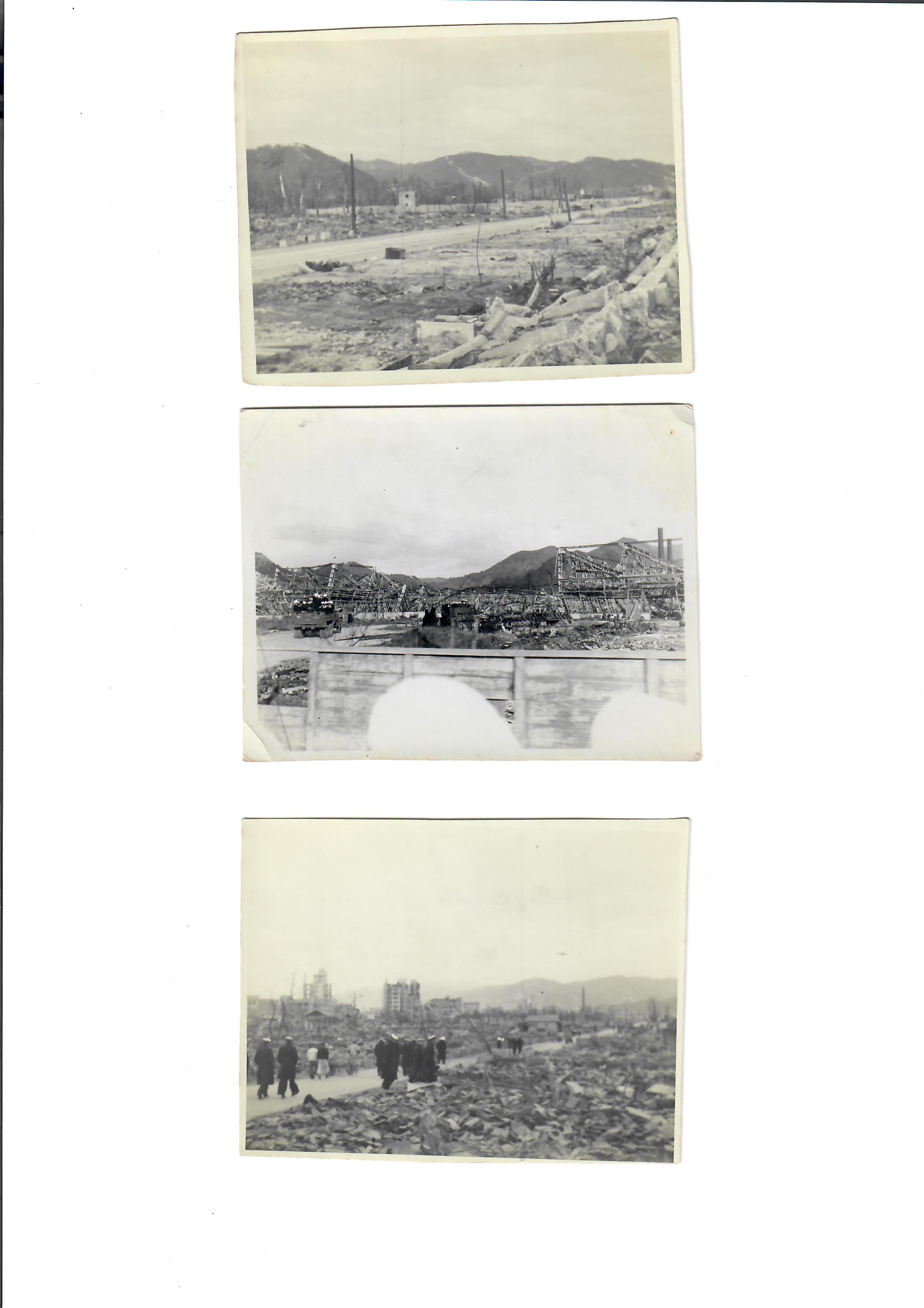 Six photographs showing atomic bomb damage at Nagasaki and Hiroshima with handwritten notes on - Image 4 of 7