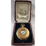 **Payment in person or by bank transfer only**18 carat gold half hunter pocket watch, crown winding,