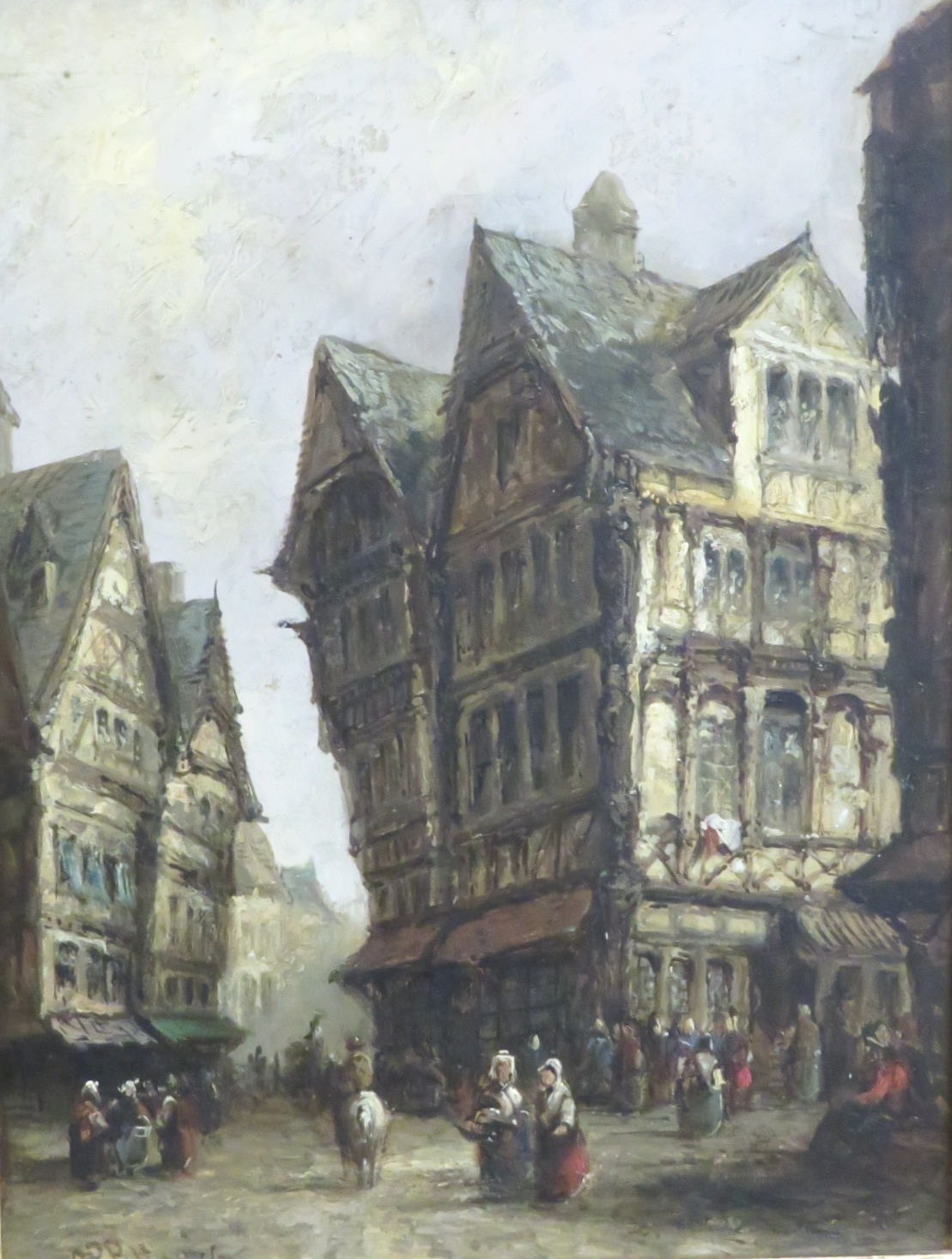 William Pitt (British School, 19th century) - a busy continental town street scene, oil on board