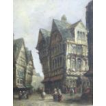 William Pitt (British School, 19th century) - a busy continental town street scene, oil on board